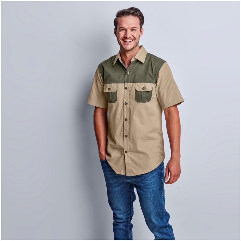 Mens Short Sleeve Serengeti 2-Tone Bush Shirt - Image 21